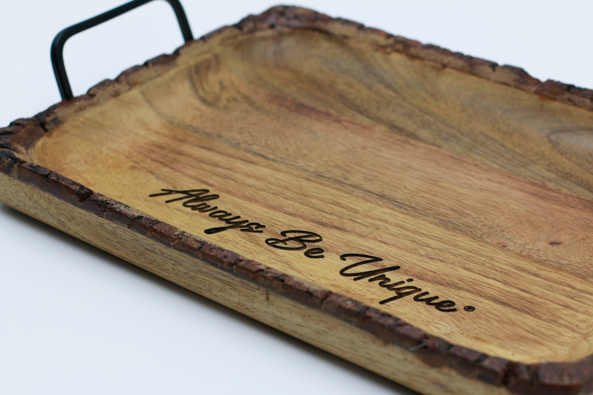 Rustic mango wood serving tray with handles - decorative home tray and meaningful gift that gives back