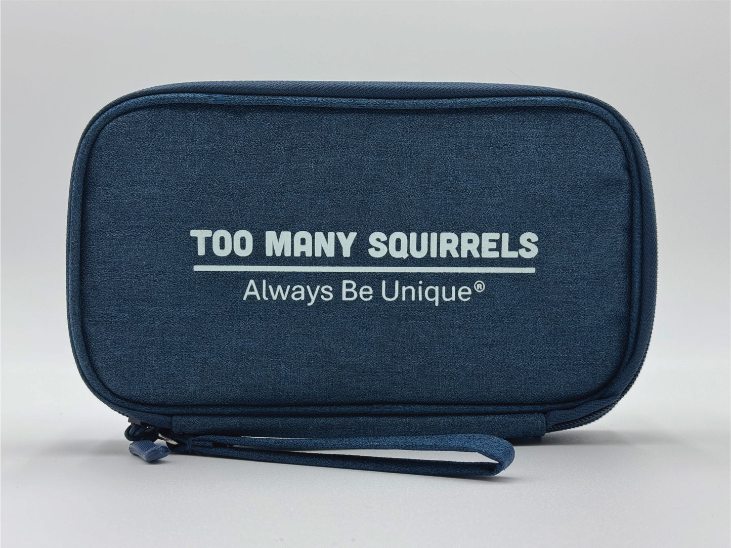 Unique gift idea supporting autism and developmental disabilities. Daily essential - purpose driven pouch. Everyday storage bag that says Too Many Squirrels / Always Be Unique.